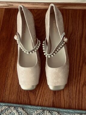 Beige Satin Mary Jane Heels